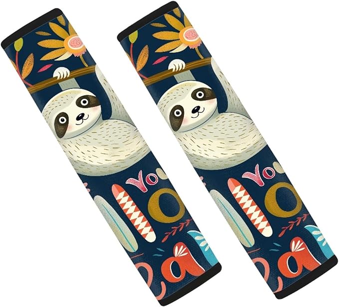 AFPANQZ 2pcs Funny Sloth Seat Belt Pads Covers Universal Fit for Truck Vans Sedans SUVs Safety Seatbelt Pad Cushion Comfortable Driving Car Seats Accessories Black One Pair