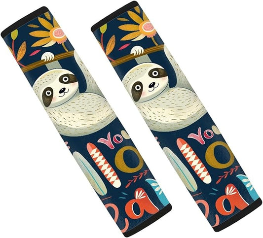 AFPANQZ 2pcs Funny Sloth Seat Belt Pads Covers Universal Fit for Truck Vans Sedans SUVs Safety Seatbelt Pad Cushion Comfortable Driving Car Seats Accessories Black One Pair