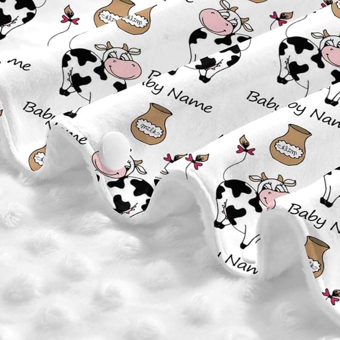 Personalized Smile Cow and Milk Baby Infant Car Seats Canopy for Babies with Name, Custom Car Seat Covers for Baby Boys Girls, Peekaboo Minky Nursing Breastfeeding Stroller Canopies for Newborn