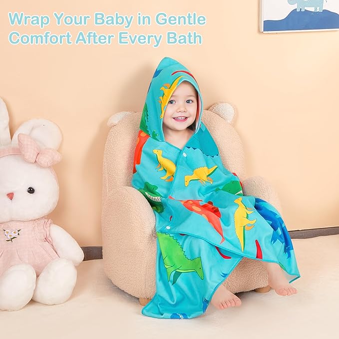 Basumee Toddler Bath Towels with Hood for 0–6 Years 55" x 28" Soft Absorbent Hooded Kids Bath Towel with Button for Boys and Girls Shower Bath Beach Swimming Essentials