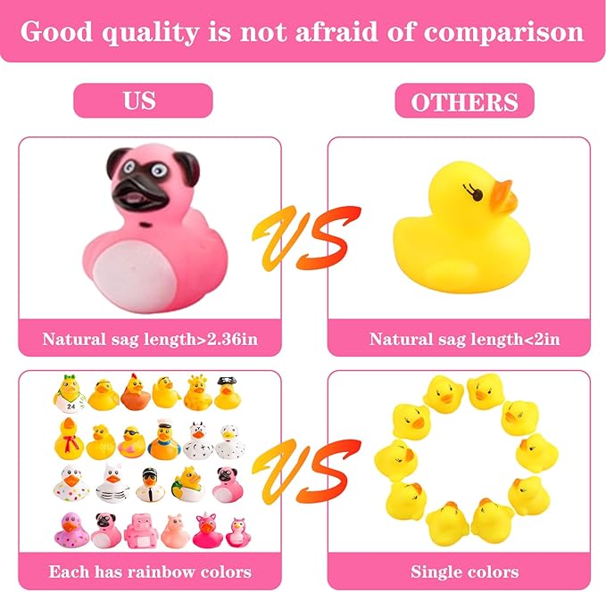 51 Pcs Jeep Ducks for Ducking,50 Rubber Ducks+1 Duck Bag+50 Tags Cards+50 Rubber Bands, Toddler Baby Party Favors
