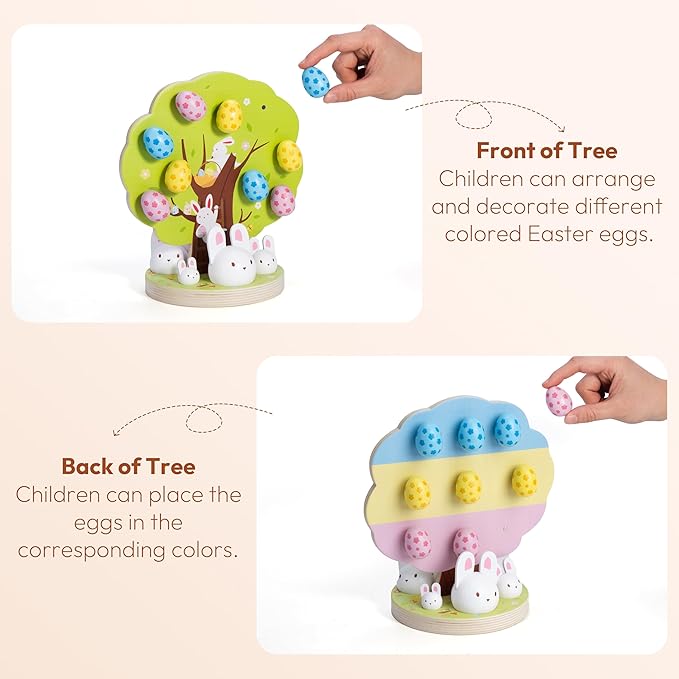 Woodtoe Easter Toys for Toddlers, Magnetic Easter Eggs, Picking Easter Bunny Toy, Montessori Toys for 3 4 5 6 Year Old, Wooden Sensory Color Sorting Toys, Spring Easter Basket Stuffers Gifts for Kids