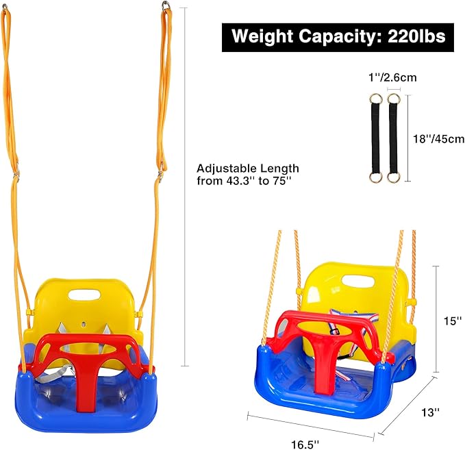RedSwing 3-in-1 Baby Swing Seat, Toddler Swing, Anti-Flip Snug & Secure Detachable Infants to Teens Kids Swings Seat for Outside Playground, Blue Red