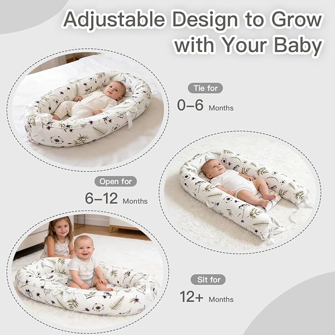 Baby Support Cushion | Organic Cotton Infant Support Cushion | Reversible, Adjustable & Portable Floor Cushion | Soft, Breathable, Washable Cover | Forest