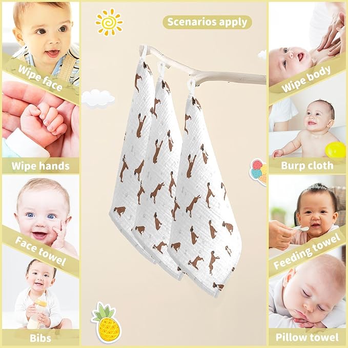 vvfelixl Baby Cotton Washcloths Boxer Dog Infants Bath Towel for Unisex Puppy Face Towels for Newborn, Natural Baby Wipes Delicate Skin, 11.8 X 11.8 inch, one sizex5