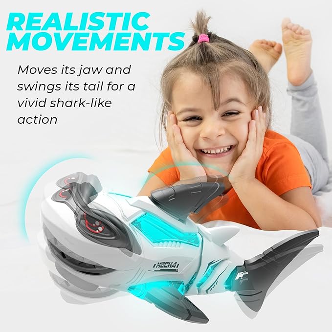 puzgic Shark Toy Interactive Crawling Shark Toys with Music and Lights for Kids, Auto-Direction Change Crawling Walking Toy for Infants Toddlers 3 4 5 6 7 8 Year Old, Boy Girl Birthday
