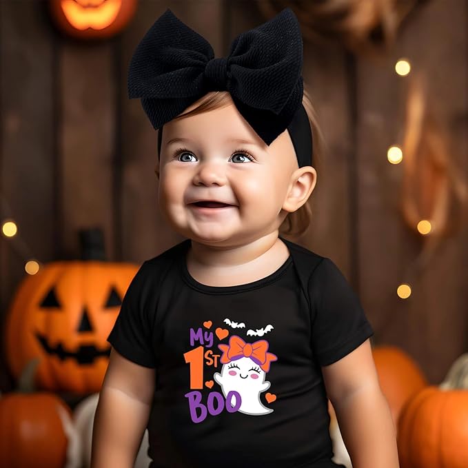 Halloween Baby Girl Bows Elastic Nylon Halloween Hairbands Headbands with Bows for Newborn Hair Accessories 2 PCS