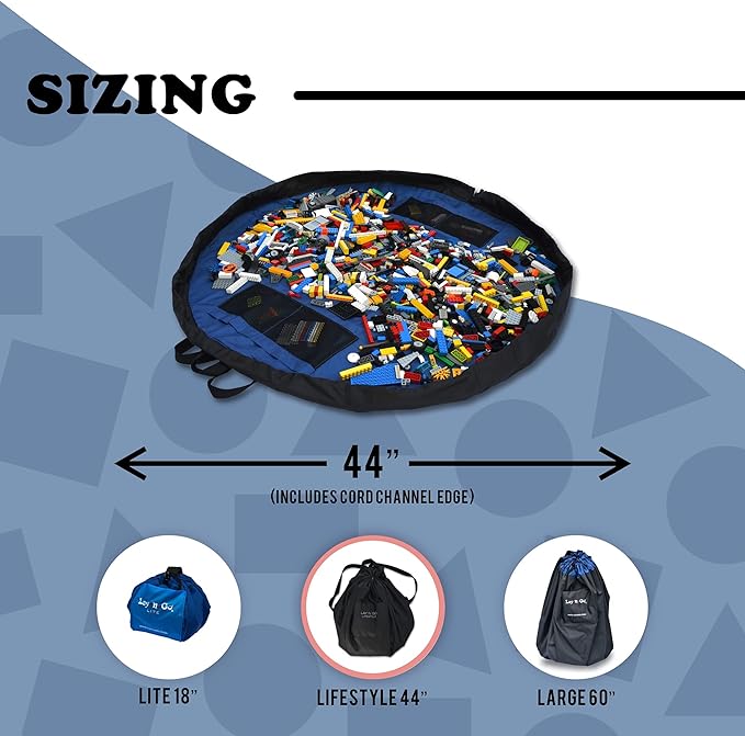 Lay-n-Go Layflat Portable Drawstring Cinch Storage Toy & Mini Figures Organizer & Play Mat, Mesh Pockets, Home & Travel, Kids & Toddlers Playdates, 2 Straps for Backpack, Durable, Machine Washable