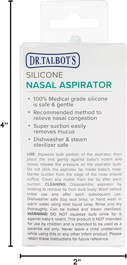 Dr. Talbot's Nasal Aspirator for Babies - Silicone - with Storage Case - Blue Elephant,(Pack of 2)