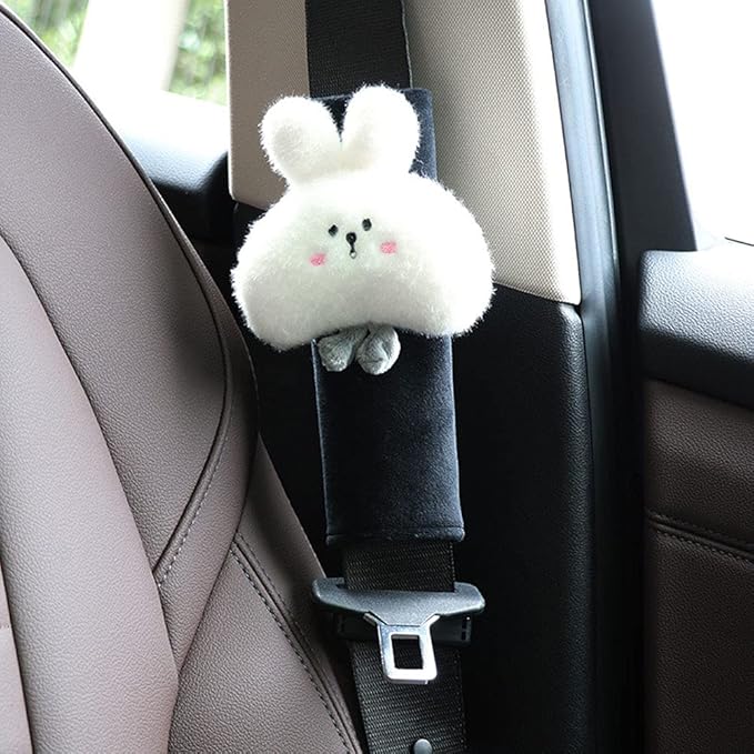 2 Pack Cute Cartoon Bunny Soft Seat Belt Covers Should Pad Neck Cushion Cute Car Accessories for Women Girls - White Bunny