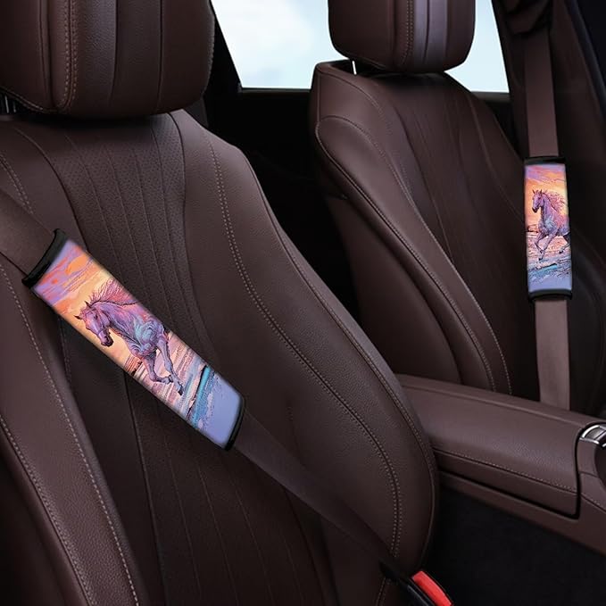 AFPANQZ Two Pack Car Seat Belt Cover Pads Drivers Shoulder Protetion Ciool 3D Horse Print Car Seats Belt Cover Accessories Vehicle Auto Seatbelt Cushion Pads Universal Fit