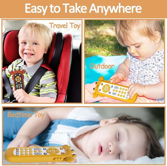 Baby TV Remote Control Toy with Cute Crab Soft Silicone Cover Teething Toy, Realistic Baby Musical Remote Control Toy with Light ＆ Sound, Educational Toys with 3 Language for 6m+Toddlers