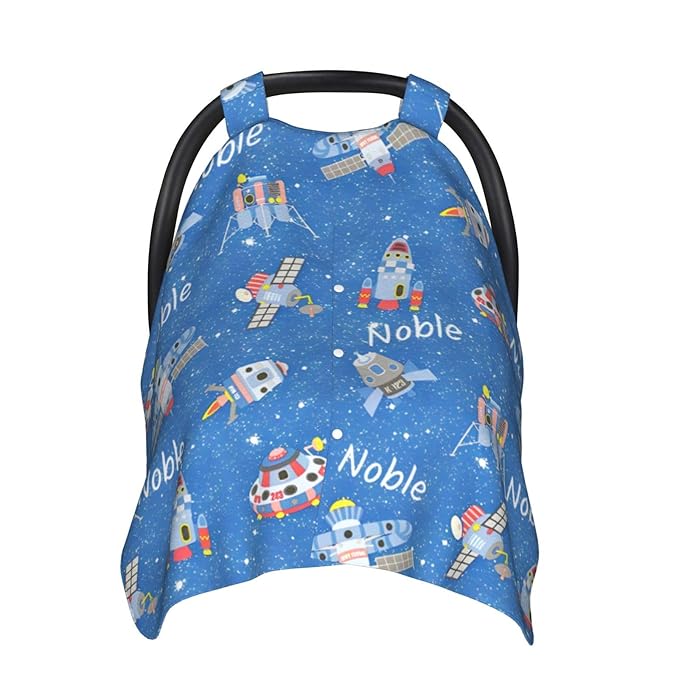 Personalized Baby Car Seat Canopy for Babies with Name, Custom Space Stroller Car Seat Covers for Boys Girls, Nursing Carseat Cover for Breastfeeding, Car Seat Canopies for Infant Newborn