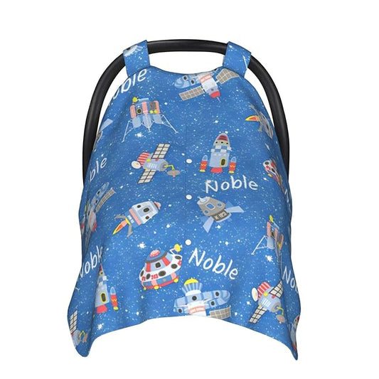 Personalized Baby Car Seat Canopy for Babies with Name, Custom Space Stroller Car Seat Covers for Boys Girls, Nursing Carseat Cover for Breastfeeding, Car Seat Canopies for Infant Newborn