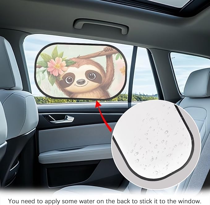 Bulopur Cute Sloth Window Shades 2 Pack Back Window Sun Shades for Car Sun Protection and Sun Shade Blocker Cute Design Glare Shield Protection Fit for Most Cars, Vehicles, SUVs