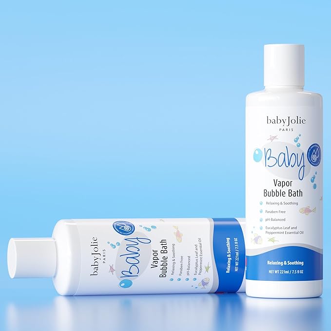 Baby Jolie Vapor Bubble Bath - Baby & Kids Bathing Aromatherapy for Stuffy Nose and Cough Relief, Made with Eucalyptus and Peppermint Extract, Natural Essential Oils, 7.5 oz