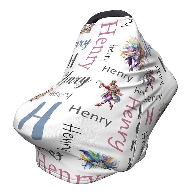 Personalized Car Seat Covers with Name, Crown Baby Canopy Carrier Cover, Breathable Breastfeeding Nursing Cover, Stretchy Multi-Use Infant Carseat Stroller Cover