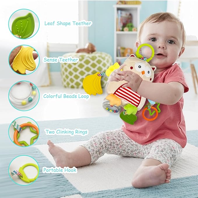 Baby Hanging Toys, Plush Animal Stuffed Sensory Toys for Carseat Stroller Car Seat Crib Play Gym, Baby Toys for 0 3 6 9 12 Months, Baby Boys and Girls Gift (Owl)