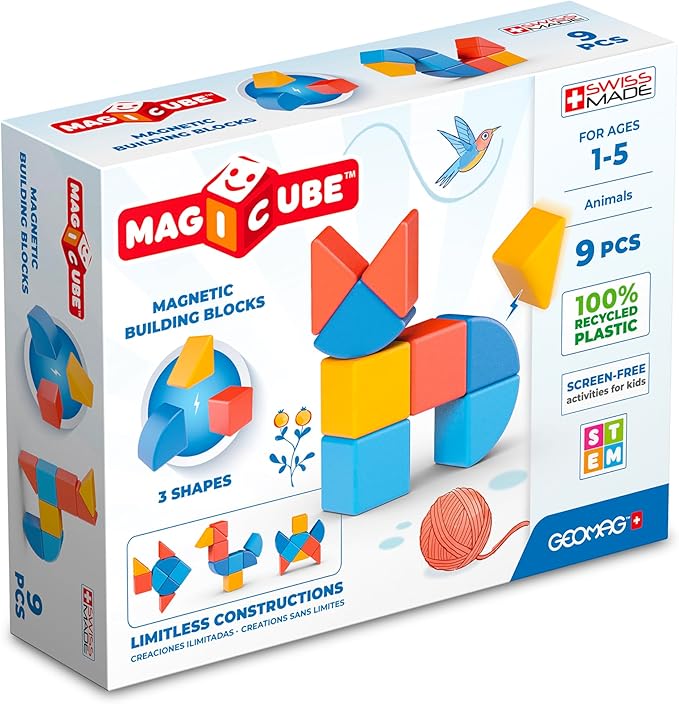 Geomag Magicube 9pcs Magnetic Blocks - Magnetic Building Blocks for Toddlers 1-3, Montessori Toys for 1+ Year Old, Autism Sensory Product, Magnets for Kids