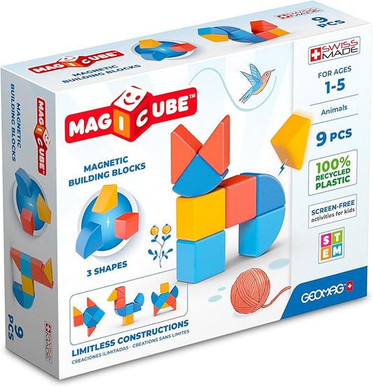 Geomag Magicube 9pcs Magnetic Blocks - Magnetic Building Blocks for Toddlers 1-3, Montessori Toys for 1+ Year Old, Autism Sensory Product, Magnets for Kids