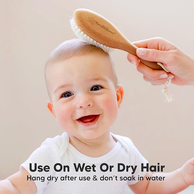 Wooden Baby Hair Brush for Toddler Girls, Boys - Cradle Cap Brush for Babies, Soft Goat Bristles, Perfect Gentle Scalp Newborn Comb for Infant, Girls, Boys, Bath Essentials (Golden Oak, Regular)
