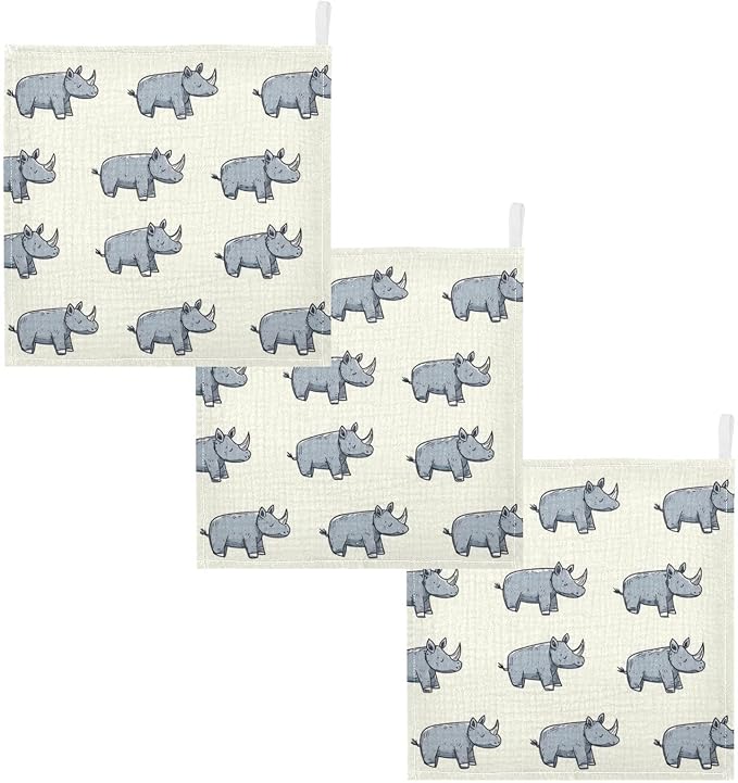 vvfelixl Baby Muslin Washcloths Cartoon Rhino Stick Figure Baby Burp Cloths Cotton Babys Face Towel for Newborn Infants Boys Girls Soft and Absorbent 11.8 X 11.8 in, 3 Pack