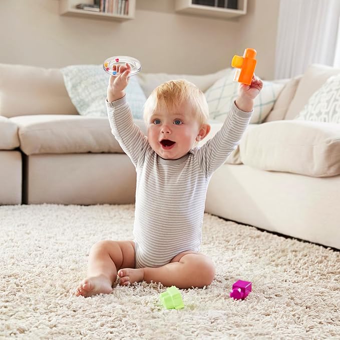 6Pcs Transparent Baby Rattles - Portable Baby Toy Rings with Visible Rolling Beads, Plastic Hand Bell Shaker,Easy-Grasp for Sensory Play Newborn Toddler (3.14 * 3.14 * 0.62in)