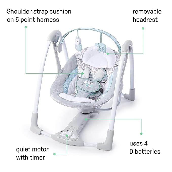 Ingenuity Compact Lightweight Portable Baby Swing with Music, Nature Sounds and Battery-Saving Technology - Abernathy, 0-9 Months