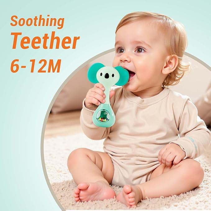 iPlay, iLearn Baby Shaker Rattle Toy, Babies Teething Sensory Toys 3-6-12 Month, Infant Development Tummy Time Animal Rattles Set, Newborn First Birthday Gift 4 5 7 8 9 10 Month Old Toddlers Boy Girl