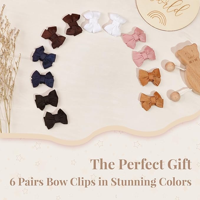 CÉLLOT 40Pcs Baby Snap Hair Clips Grosgrain Ribbon Tiny Baby Bows in 20 Colors for Infant Toddlers Fine Thin Hair (Twin Style)