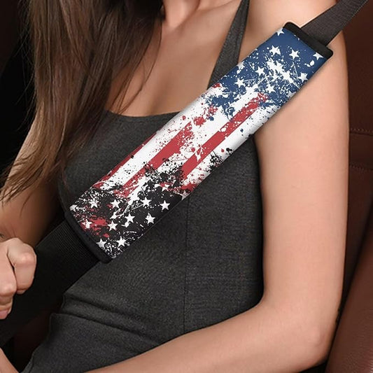 AFPANQZ Stars and Stripes Car Seat Belt Pads Covers Universal Fit for Truck Vans Sedans SUVs Safety Seatbelt Pad Cushion Comfortable Driving Car Seats Accessories Interior Decor