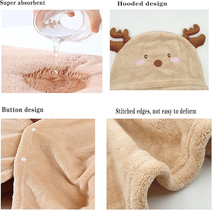 Toddler Baby Bath Towel with Hood 27.5"X55" Ultra Absorbent Soft Cozy Comfort Bathrobe Blanket, 0-6 Years Infant Shower Towel for Girls & Boys(Beige Deer)