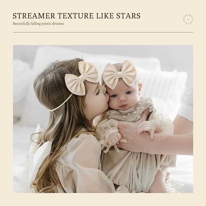 Velvet Baby Bows Headbands Solid Elastic Baby Girl Hair Bows Handmade Newborn Hair Band Bows Infant Toddlers Kids Hair Accessories 3 Pcs Beige Khaki Black