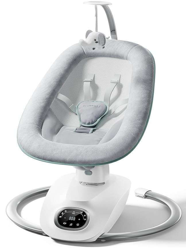 Momcozy CocoSway Electric Baby Swing for Infant, 180° Rotating Seat, 6 Parent-Like Sway Motions & 4 Speeds, Quiet Soothing, Remote Control, Machine-Washable Cover, Grey