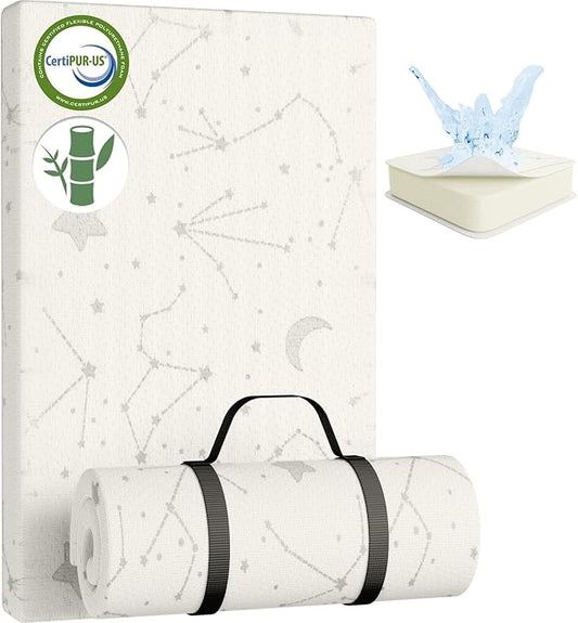 YENING Bamboo Pack and Play Mattress Pad Breathable 38x26 Waterproof Baby Mattress for Pack N Play Matress Topper Waterproof with Strap