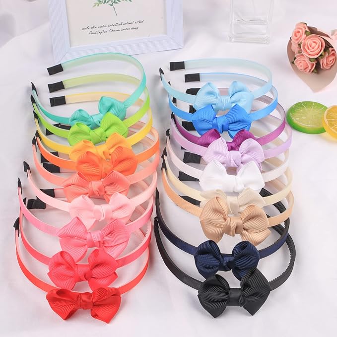 Hairband, 20 Pieces Grosgrain Bow Headbands with Teeth for Girls, Toddler Kids Children