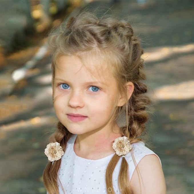 Baby Girls Floral Hair Bows Clips, 4Pcs Glitter Gold Flower Hair Barrettes Alligator Clips, Hair Accessories for Toddlers Kids Teens