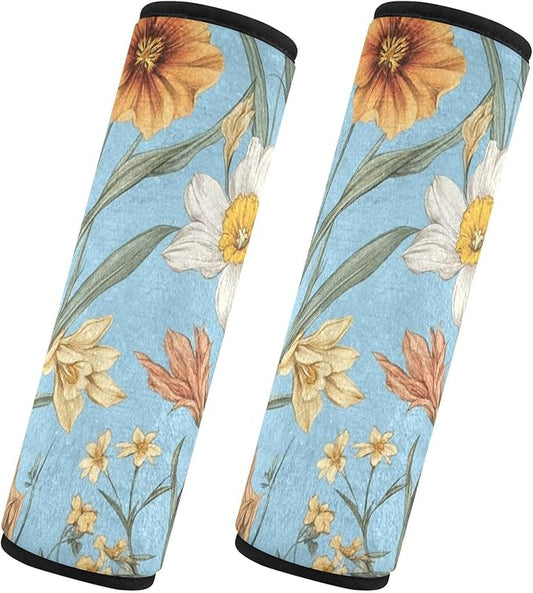 Car Seat Belt Pads 2 Pack Breathable Baby Seat Shoulder Strap Cover for Adults Youth Kids S Autumn Flowers Flower Daffodil Gladiolus Blue