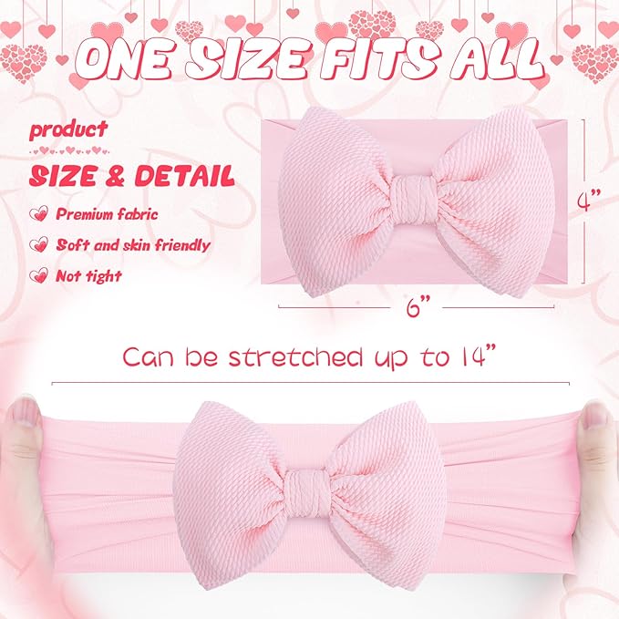Valentine's Day Baby Bow Headbands for Girls Handmade Pink Love Heart Soft Nylon Baby Hairbands Head Wrap Hair Accessories for Infant Toddler Kid 2Pcs