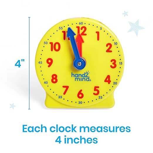 hand2mind Mini Geared Clock Classroom Set, Telling Time, Teaching Clocks, Learn to Tell Time for Kids, Analog Clock for Kids Learning, Classroom Clocks for Students (Set of 24)