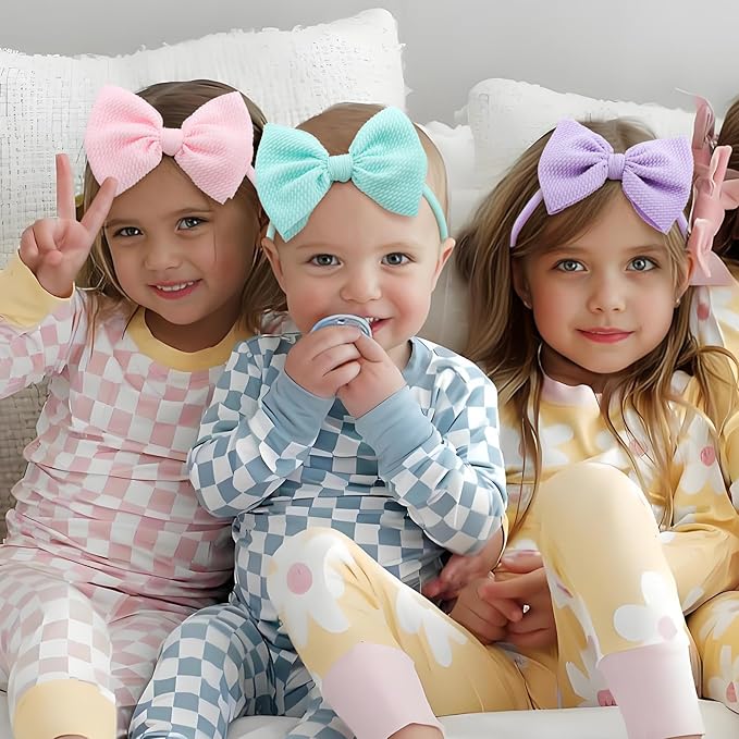 3PCS 4.5’’ Hair Bows for Baby Girls Newborn Infant Toddler Headbands Light Blue & Purple & Pink Bow of Hair Accessories Soft Girl Head Wraps