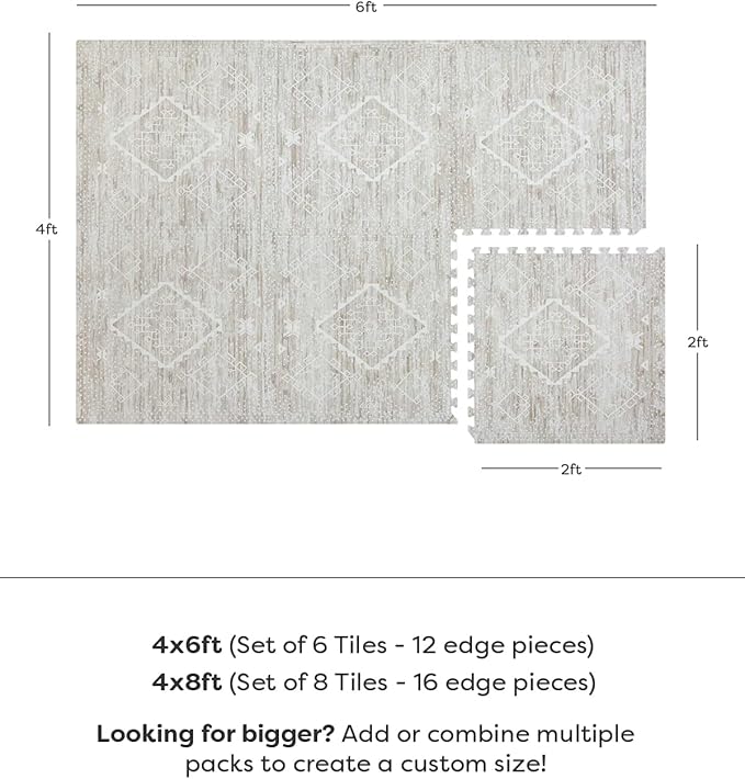 House of Noa Play Mat – 4x6 Driftwood Ula – Set of 6 Tiles – Cushioned EVA Foam Play Mat for Floor, Soft Interlocking Mats for Hard Floors