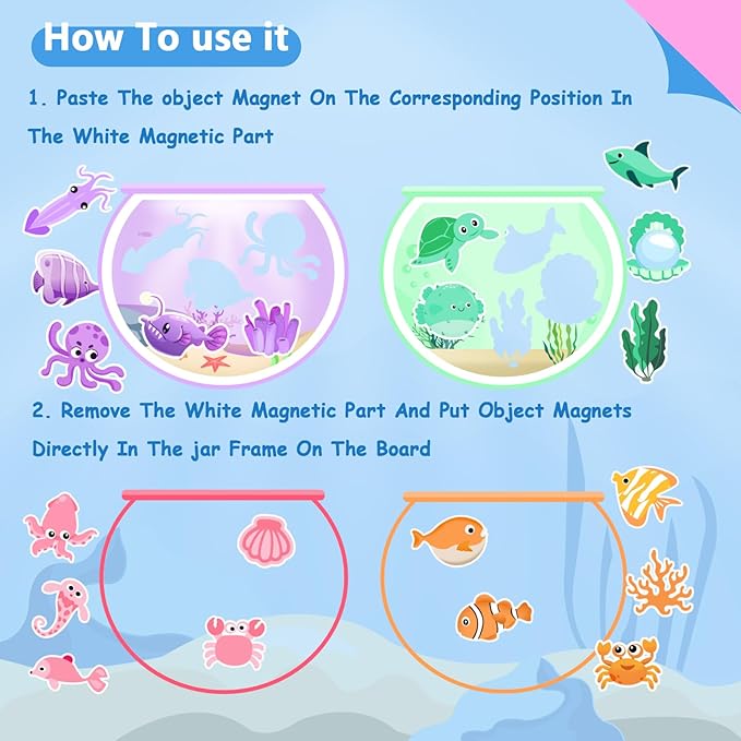 6Pack Magnetic Color & Shape Sorting Toys, Educational Ocean Animal Magnets for Toddlers & Preschool Kids, Montessori Learning Fishbowl Game for Hand-Eye Coordination, for Grandkids