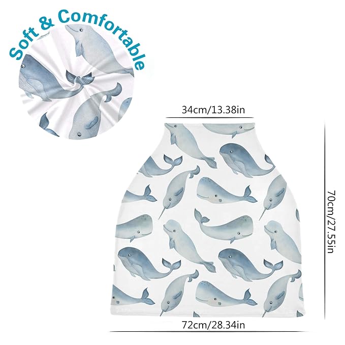 Watercolor Narwhal Whale Cachalot Beluga Animal Pattern Stretchy Baby Car Seat Cover Infant Canopy Nursing Covers Breastfeeding Cover Breathable Windproof Winter Scarf for Boys Girls