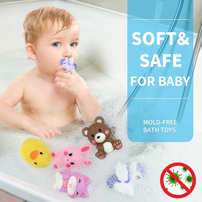 Oriate Bath Boat Toys, Finger Puppets for Kids, 5 PCS Rubber Duck Finger Puppets and 1 Boat, Sensory Learning Toy Set in The Bathtub, Pool, Beach Easter Eggs Fillers.