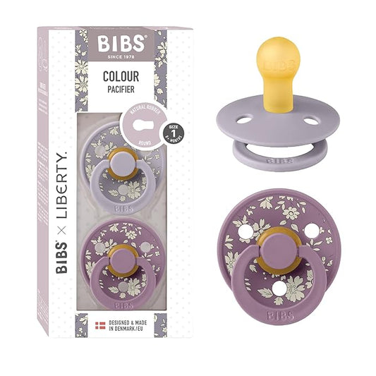 BiBS Liberty Pacifier 2-Pack, BPA Free Pacfiers with Natural Latex Round Nipple, Made in Scandinavia, Size 1 (0-6 Months), Capel Fossil Grey