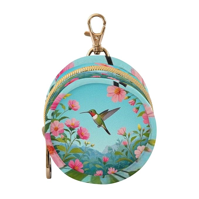 Pacifier Holder with Clip Pacifier Case for Diaper Bag Round Baby Pacifier Pouch Box Bag Portable Hummingbird Flower Leaf Far Mountain