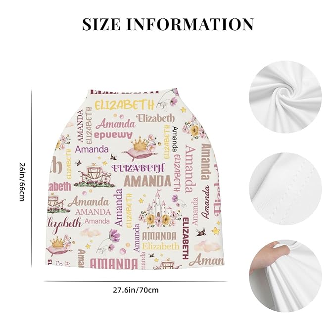 Personalized Baby Car Seat Cover for Girls, Custom Crown Castles Nursing Covers for Breastfeeding with Name, Infant Stroller Cover, Baby Carseat Canopy for Newborn, Multiuse Car Seat Canopies
