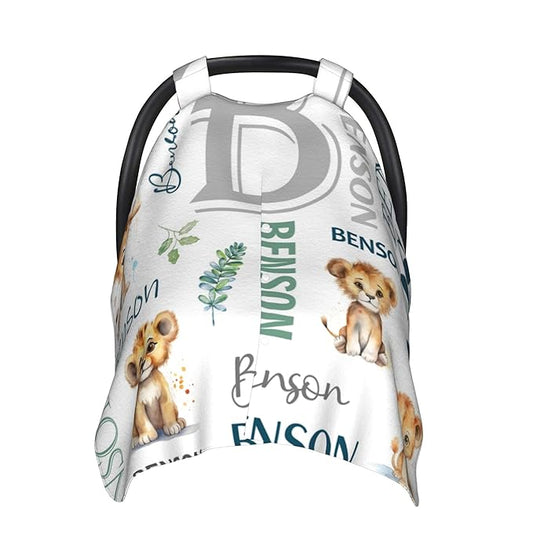 Personalized Winter Car Seat Covers for Babies with Name Lion Minky Baby Car Seat Cover for Boys Girls Custom Infant Carseat Covers Baby Blanket Nursing Cover Breastfeeding Scarf
