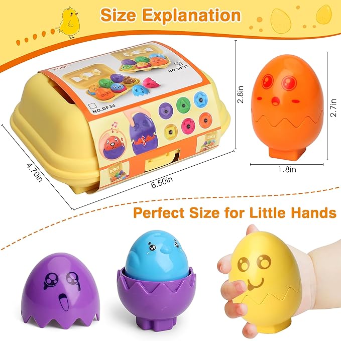 MOONTOY Toddler Toys Matching Egg Set for Toddlers 1-3 Years Learning Montessori Educational Color, Shapes, Sorting Recognition Skills Puzzle Matching Games Easter Basket Stuffers for Baby Boy Girl